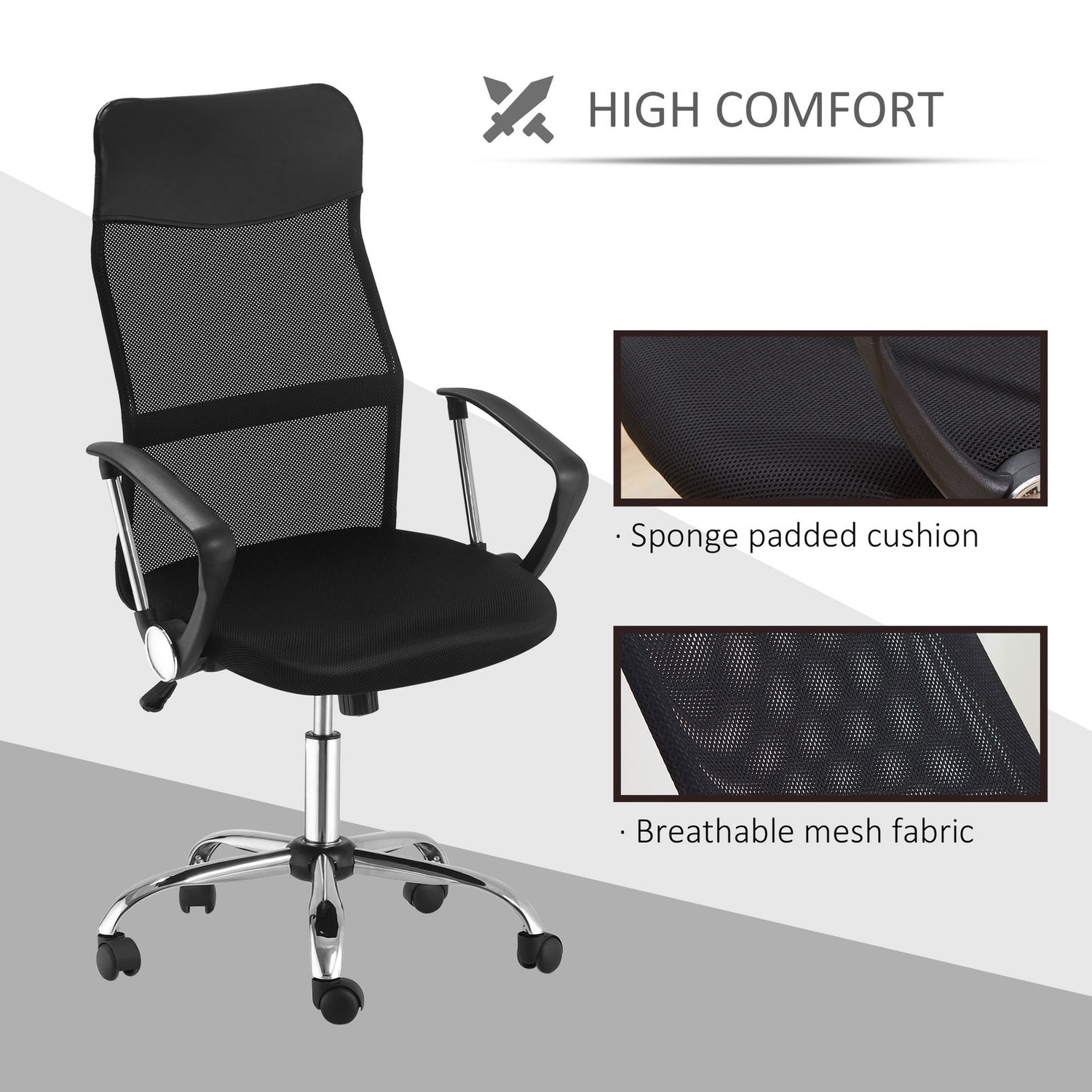 Executive Office Chair High Back Mesh Chair Seat Office Desk Chairs, Black